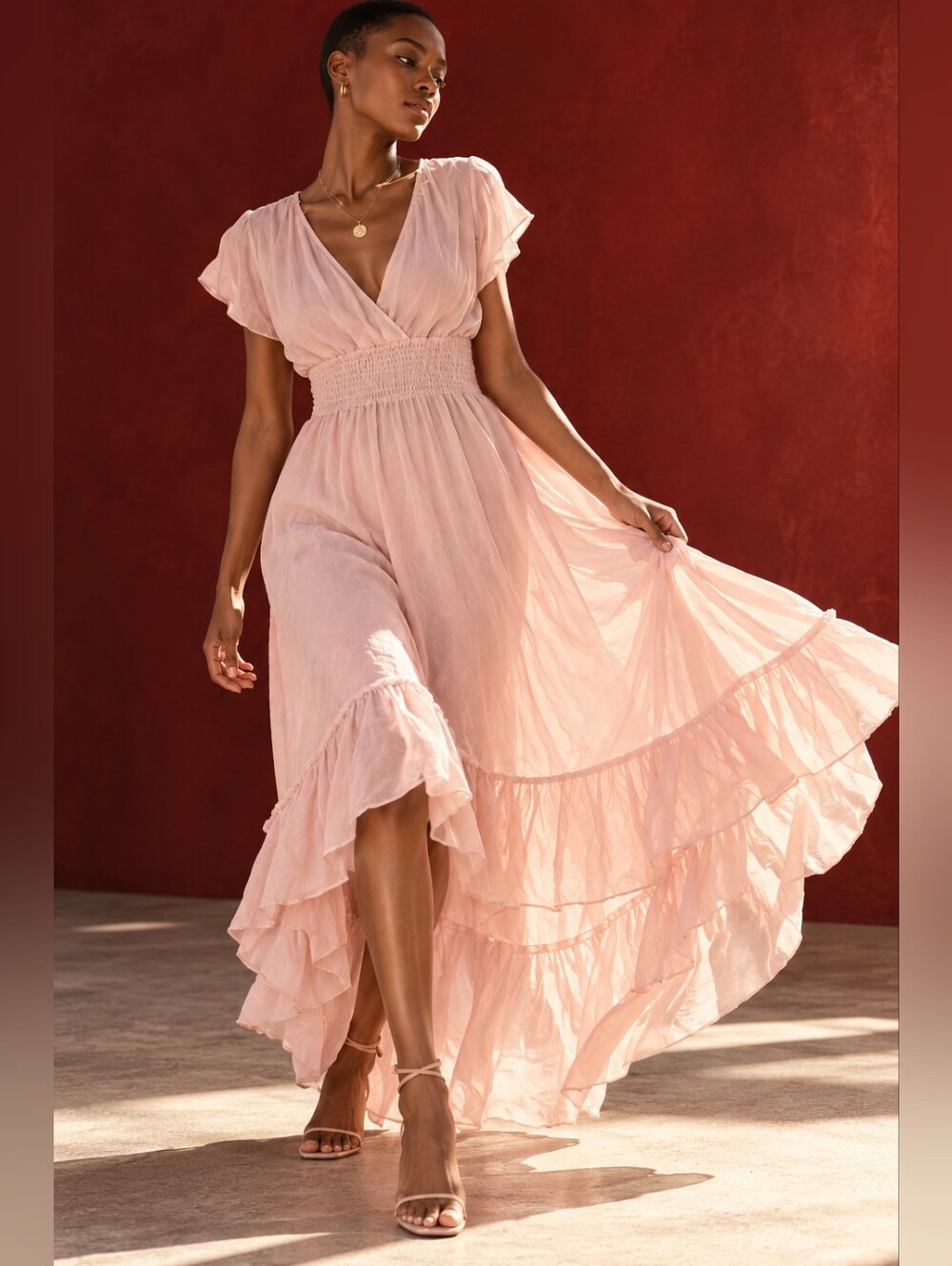 🌸 OR Oakridge Blush Pink Romantic sheer Maxi Dress – Size 30